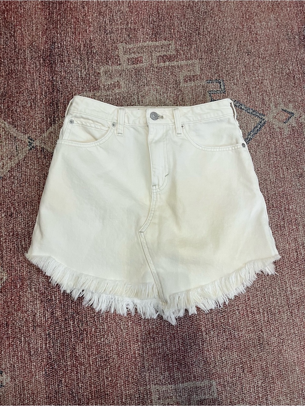 We the free white rounded hem denim frayed mini skirt size 26//2